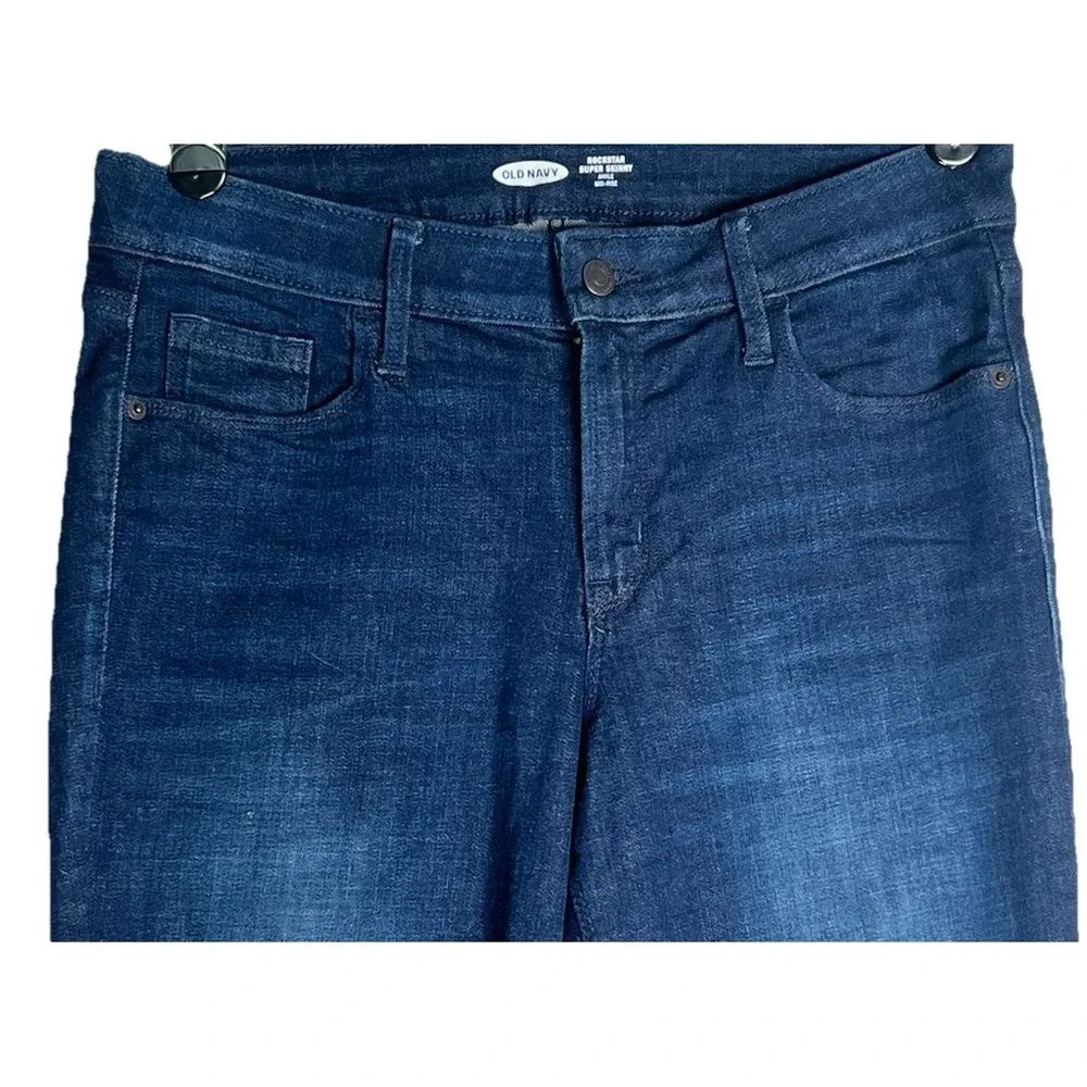 Old Navy Rockstar Super Skinny Ankle Jeans Womens 12 Mid Rise Dark Wash‎ Blue